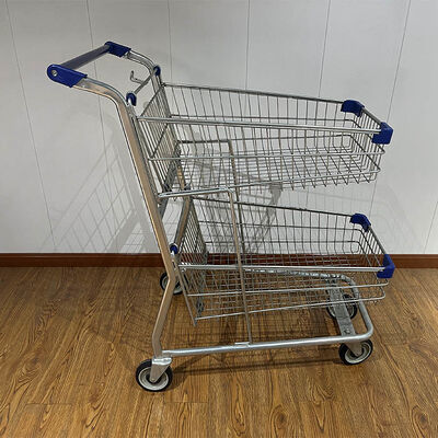 खरीदें American Style Two Layers Metal Supermarket Shopping Cart Trolley with 4 Universal Wheels ऑनलाइन निर्माण