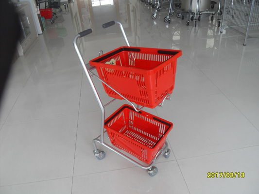 चीन सुपरमार्केट इस्पात व्हीलड शॉपिंग बास्केट 3 इंच पीवीसी / पीयू / टीपीआर व्हील के साथ फैक्टरी