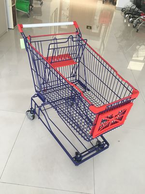 चीन 150 एल 4 व्हील सुपरमार्केट शॉपिंग ट्रॉली जिंक चढ़ाया और लाल प्लास्टिक के हिस्सों फैक्टरी